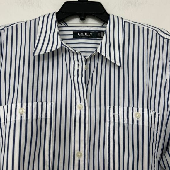 Lauren Ralph Lauren Navy White Striped Button Down Shirt Women’s Classic Fit XXL - Picture 5 of 12